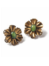 Green Stripe Flower Button Earrings