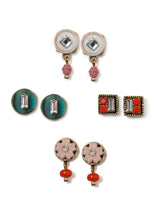 Valeria Pink and Teal With Crystal Accents Stud Earrings Set