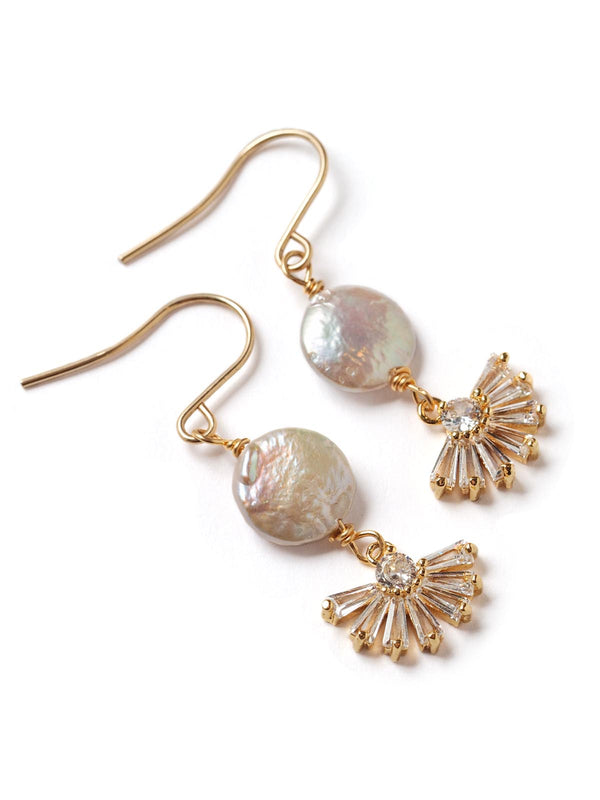 An Evening Out Coin Pearl With Fanned Rhinestone Drop Earrings