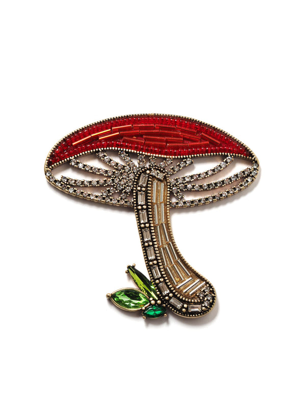 Bejeweled And Beaded Mushroom Pin