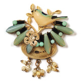 Little Bird on Golden Branch with Pearl Drops – Handmade Vintage Bird Brooch