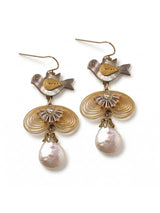 Golden Dove Pearl Drop Earrings