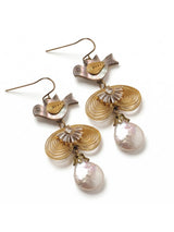 Golden Dove Pearl Drop Earrings