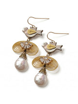Golden Dove Pearl Drop Earrings