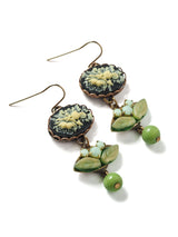 Spring Desire Dangle Earrings with Vintage Czech Glass and Floral Cameos