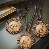 3 layered Vintage Deer Print Pendant Necklaces
