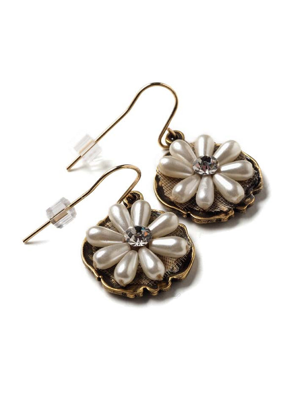 Pearl Flower With Rhinestones Earrings