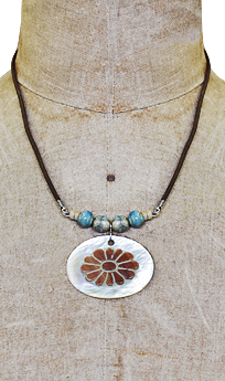 Leather and Mother of Pearl Necklace #L35N