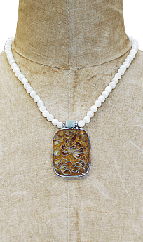 Mother of Pearl and Enameled Pendant Necklace #CSN1