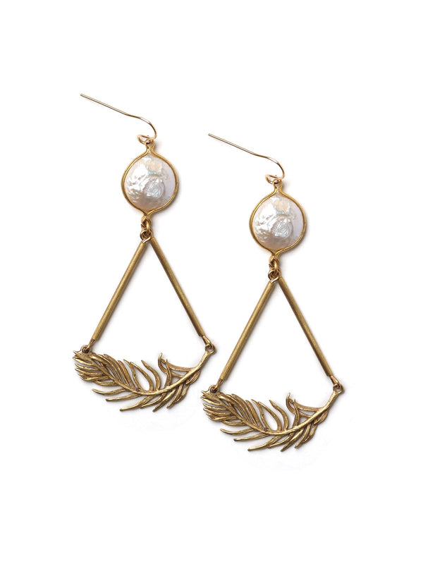 Pearl And Feather Earrings #N26E