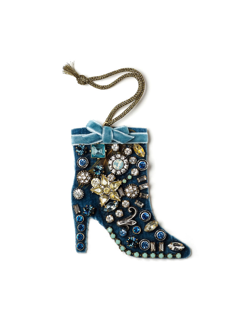 Blue Velvet Boot Holiday Ornament #OR21
