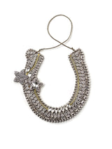 Front view of bejeweled horseshoe shaped christmas ornament