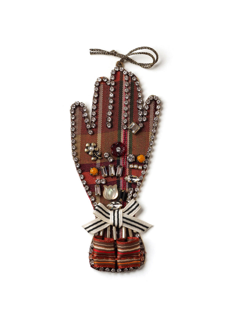 Bejeweled Plaid Hand Christmas Ornament