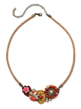 colorful and textured necklace top down view