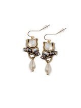 sparkling earrings with glass tulips, pearls, and ear wires
