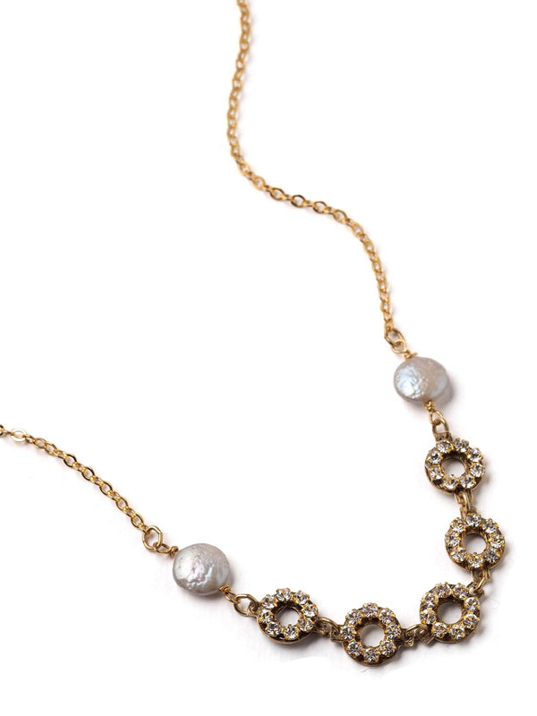 Pearls And Rhinestone Hoops Necklace