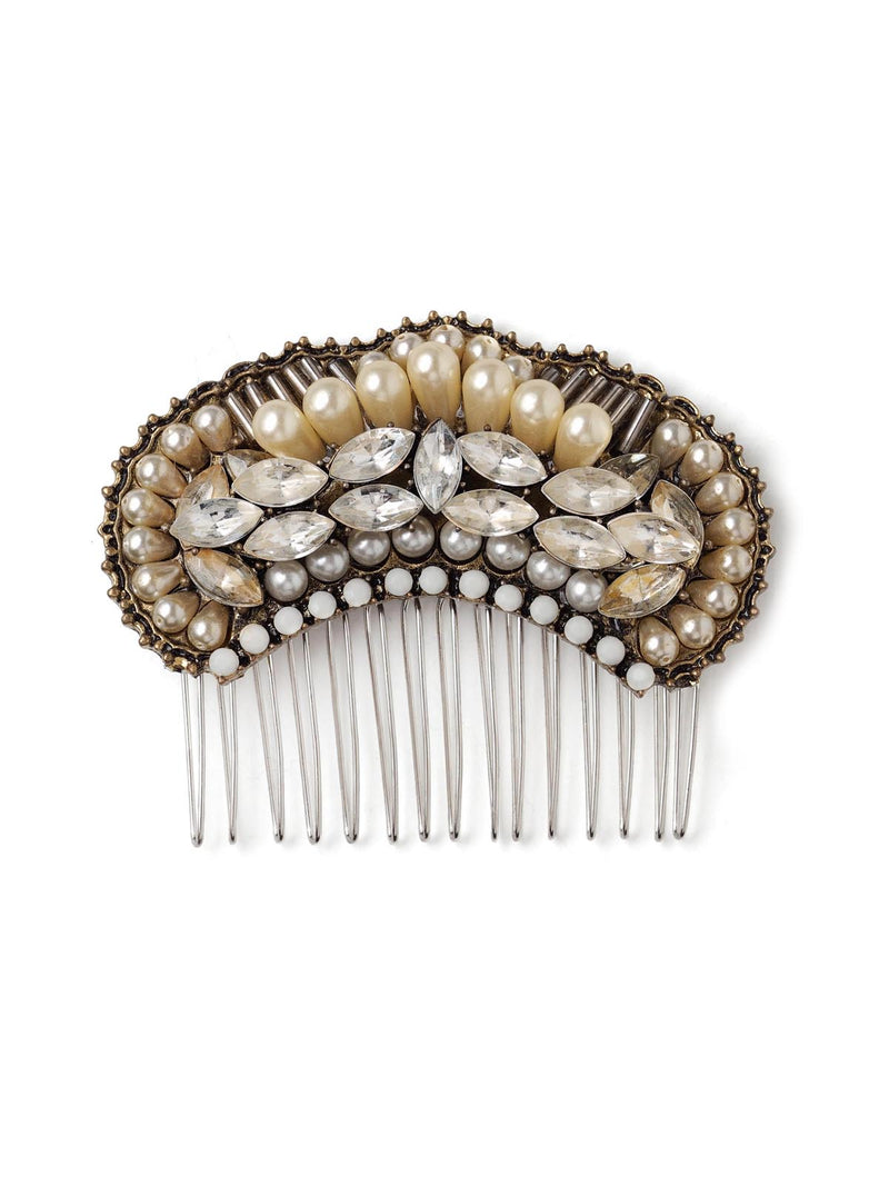 Pearl And Rhinestone Bejeweled Hair Comb